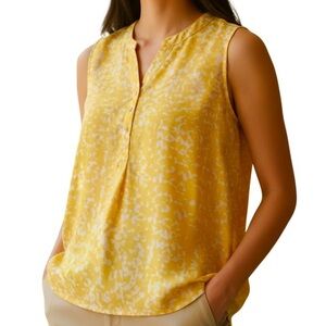 Hanna & Gracie Bright Yellow Floral Sleeveless Blouse XXL